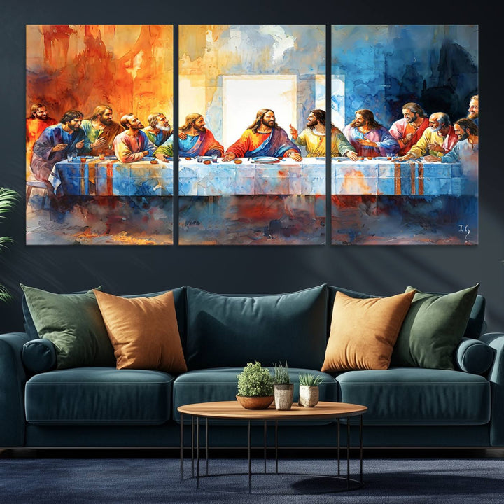 The Abstract Watercolor The Last Supper Wall Art with a gallery finish hangs prominently.