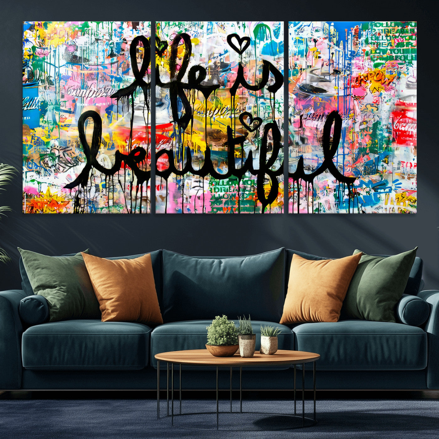 MGV-CV-60X30-3P - Life Beautiful Wall Art Canvas Print | Graffiti Wall Art Canvas Print