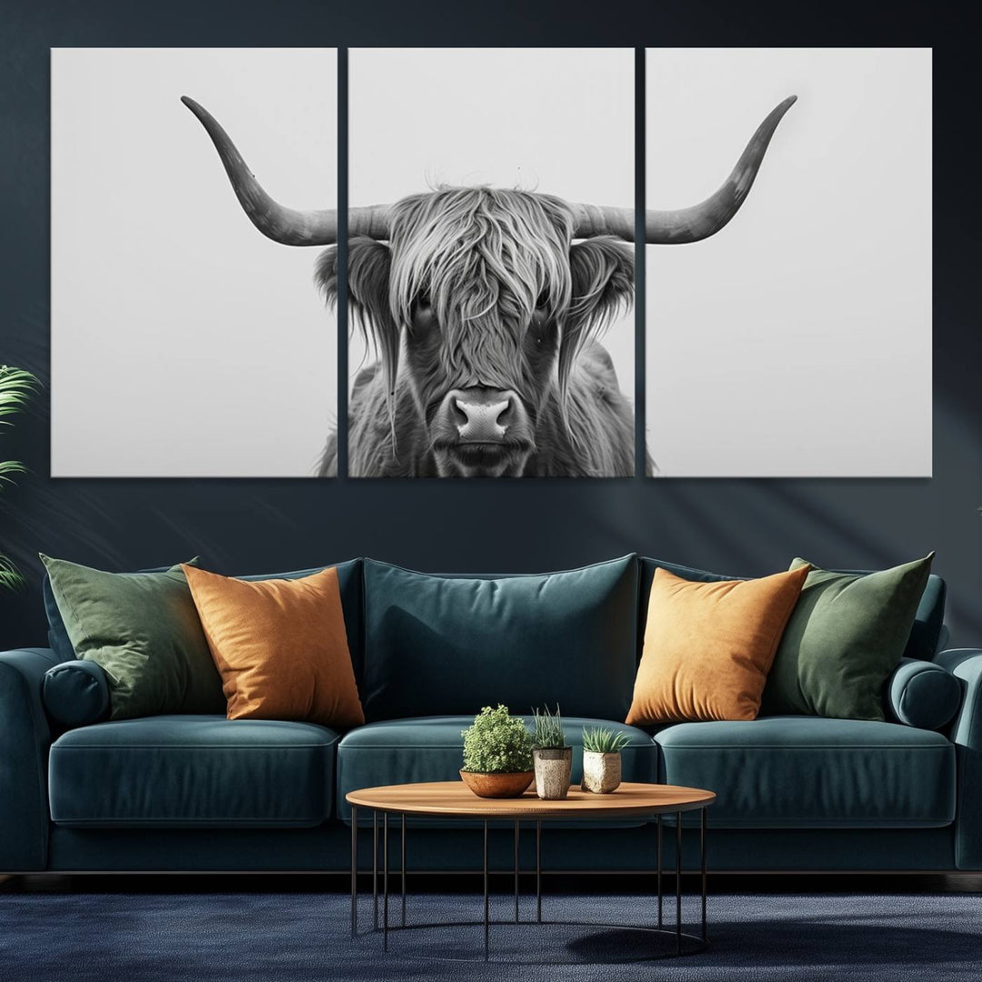 The Farmhouse Longhorn Wall Art Canvas Print adds rustic charm.