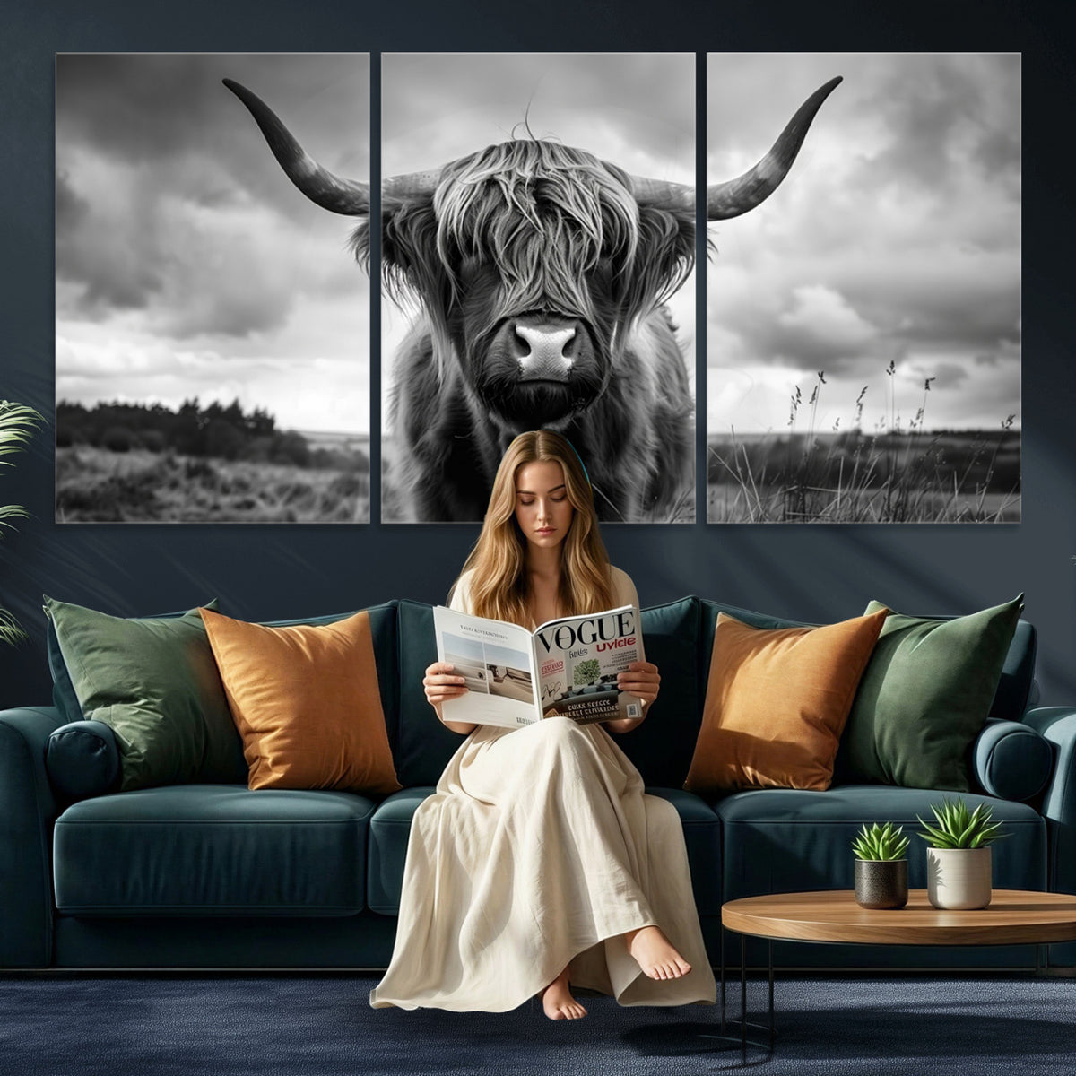 17924-_Poster-30x20 - Scottish Cow Wall Art Canvas Print, Longhorn Wall Art