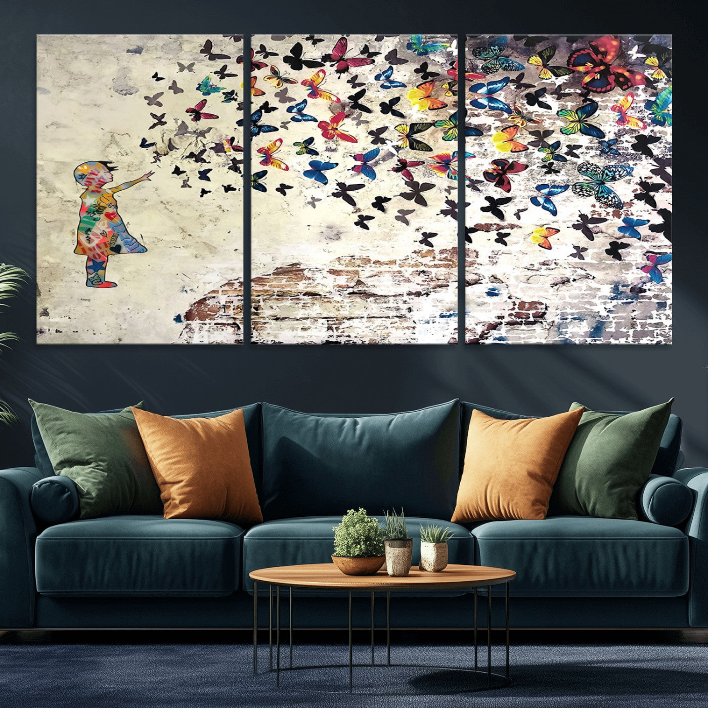 MGV-CV-60X30-3P - Banksy Wall Art - Banksy Girl Butterfly Graffiti Wall Art Canvas Print - Butterfly Girl and Freedom Flight - Vibrant Street Art Print