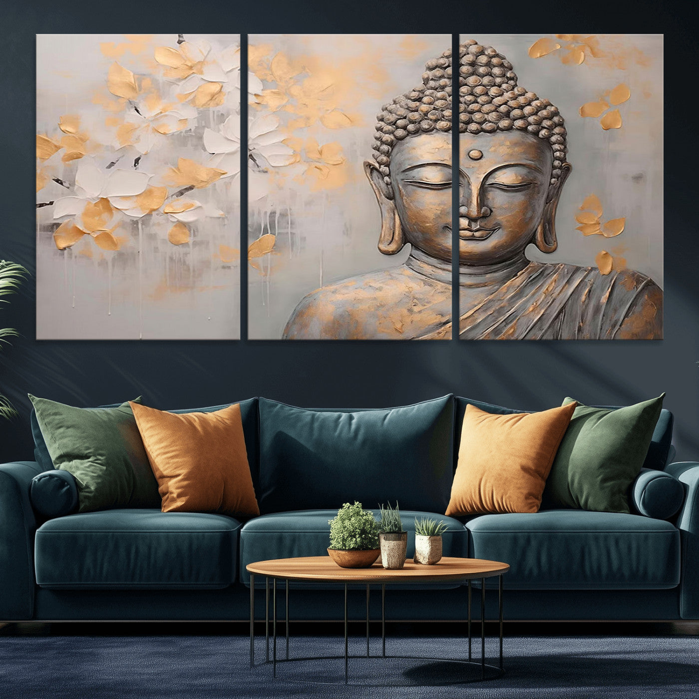 MGV-CV-60X30-3P - Abstract Buddha Statue Wall Art Canvas Print - Modern Meditation Decor for Living Room, Office, Yoga Studio Decor