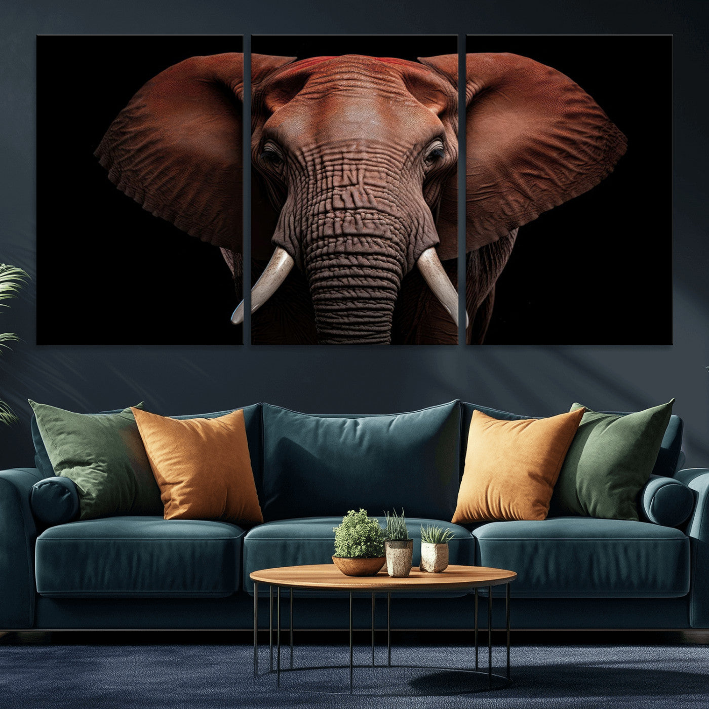 -Wild Elephant Wall Art Canvas Print, Africa Savannah Wild Animal Wall Decor Print