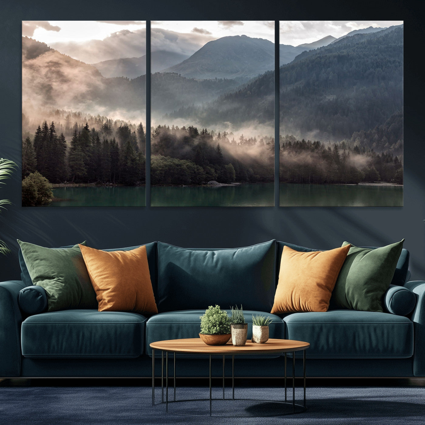 MGV-CV-60X30-3P - Foggy Mountain Canvas Print Forest Wall Art