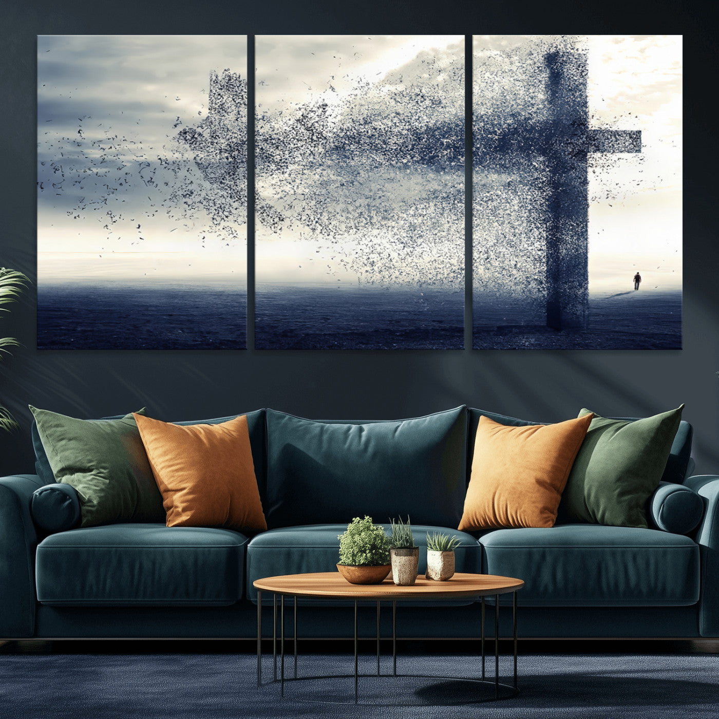 MGV-CV-60X30-3P - Jesus and the Fading Cross Wall Art Print – Symbol of Faith, Christian Wall Art Canvas Print, Framed and Ready to Hang
