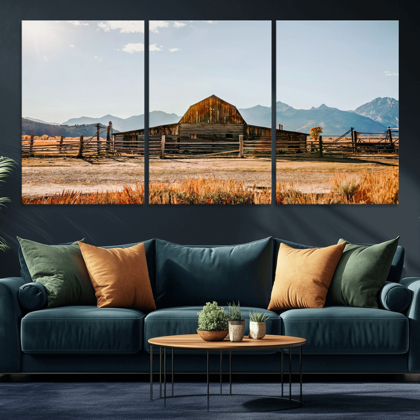MGV-CV-60X30-3P - Vintage Old Barn Field Wall Art Canvas Print for Farmhouse Decor - Rustic Barn Wall Art Canvas Print