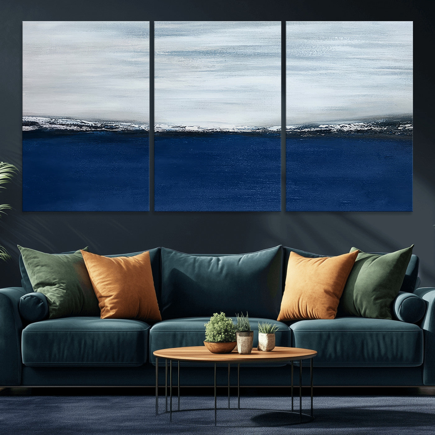 MGV-CV-60X30-3P - Navy Blue Abstract Wall Art Canvas Print