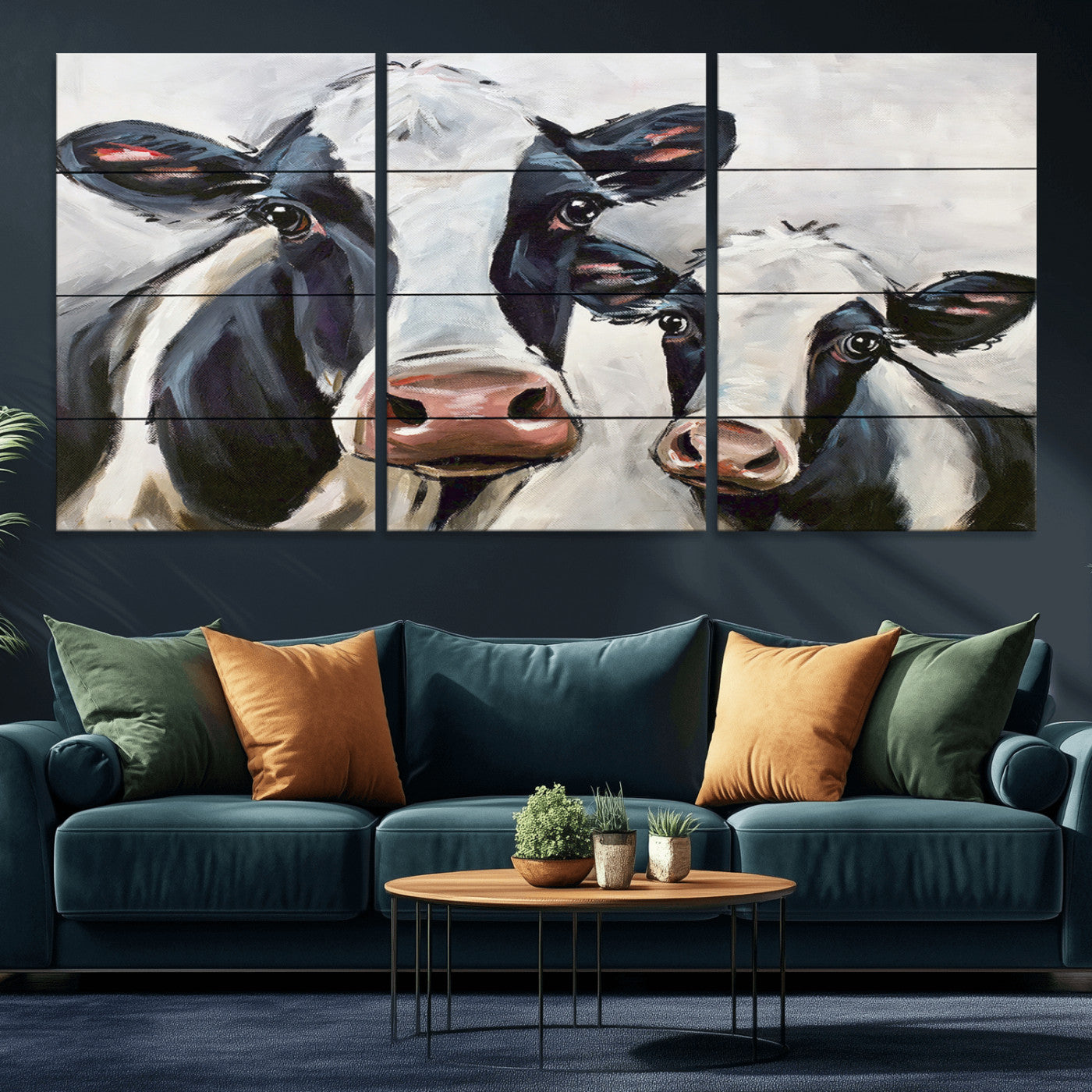 -Vintage Baby and Mom Cattle Wall Art Canvas Print