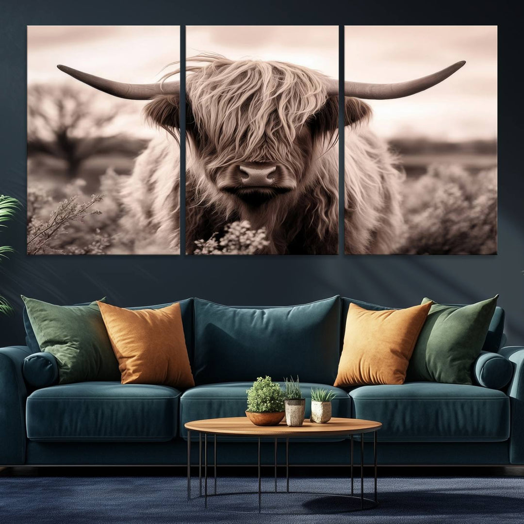 The Scottish Cow Longhorn Wall Art Canvas Print adds charm to the kitchen.