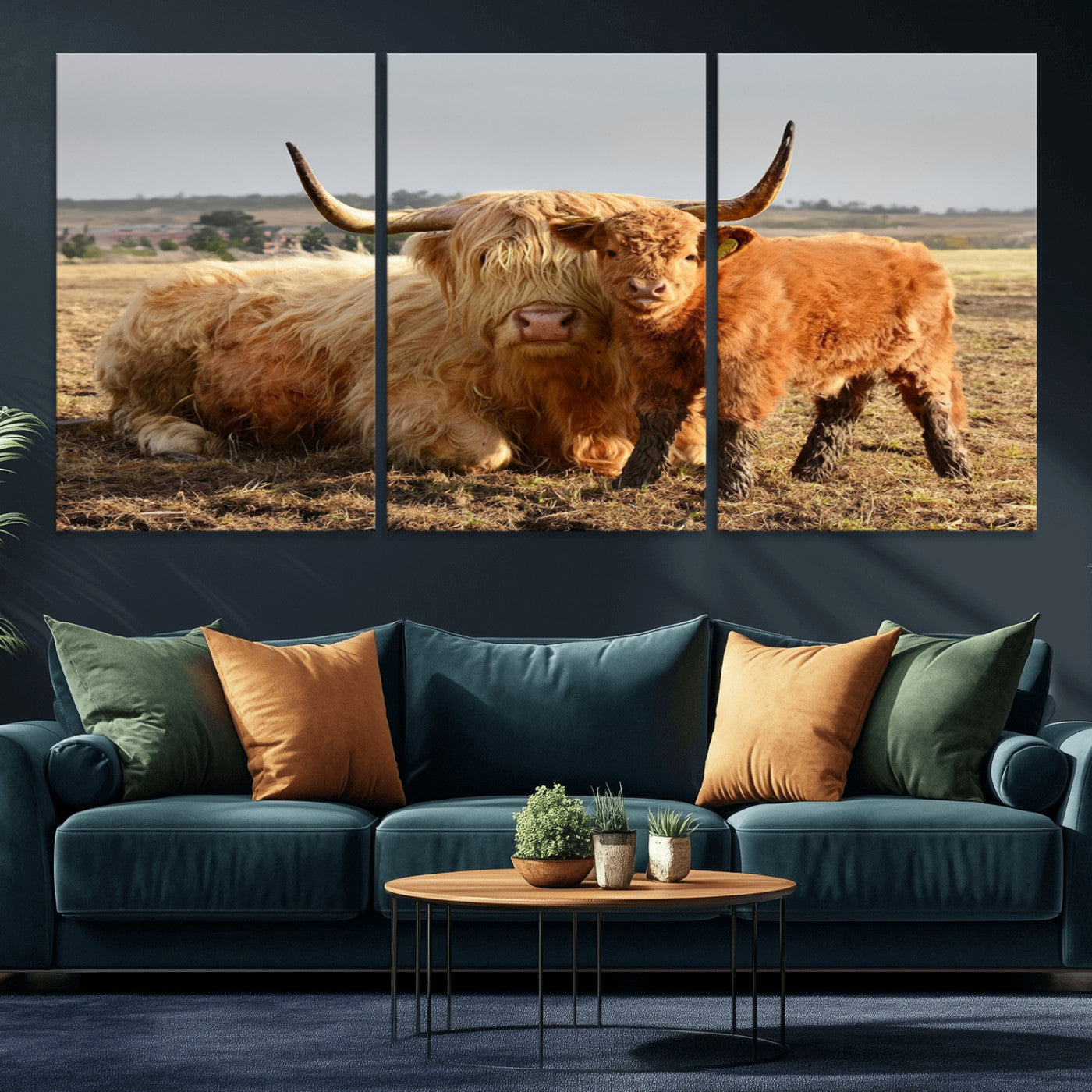 MGV-CV-60X30-3P - Highland Cow Canvas Wall Art Animal Print for Farm House Decor