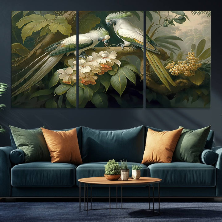 The Tropical Paradise Wall Art features a parrot in a lush forest.