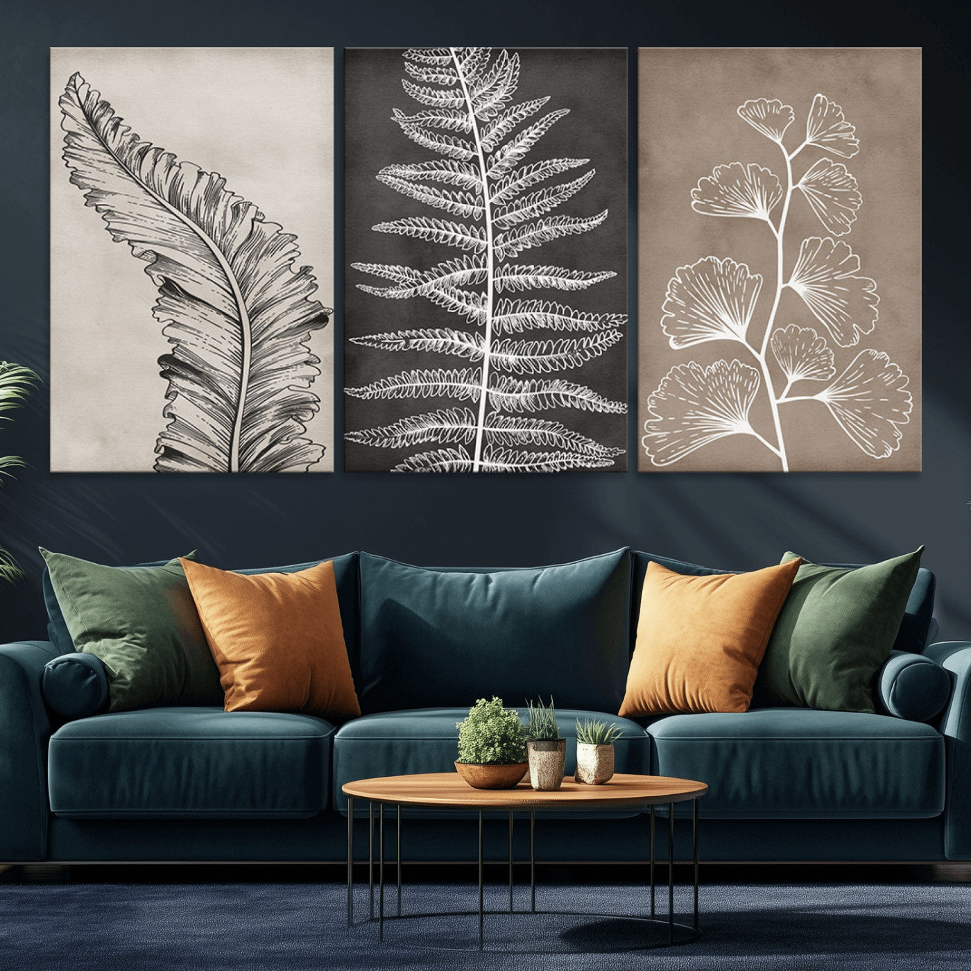 MGV-CV-60X30-3P - Minimalist Botanical Wall Art Canvas Print, Framed and Ready to Hang - Nature Art Print for Home