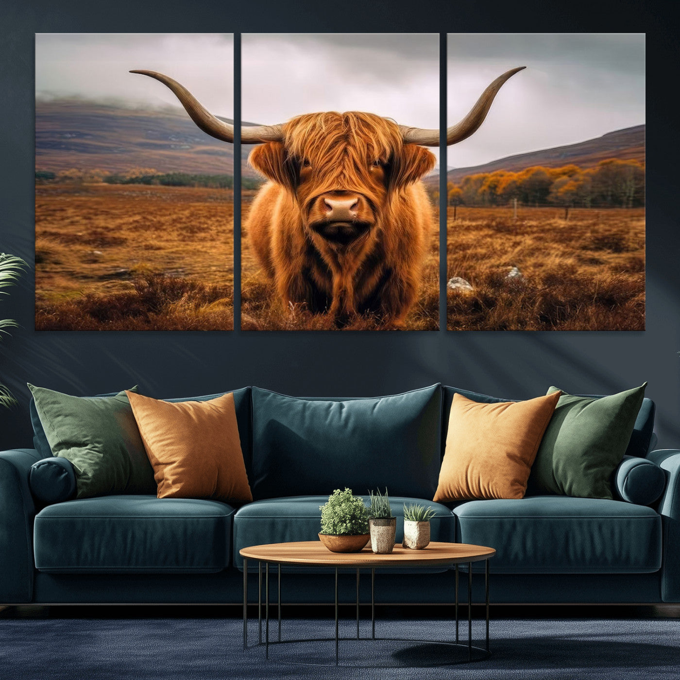 -Highland Cow Longhorn Wall Art – Rustic Canvas Print, Framed and Ready to Hang for Farmhouse Décor