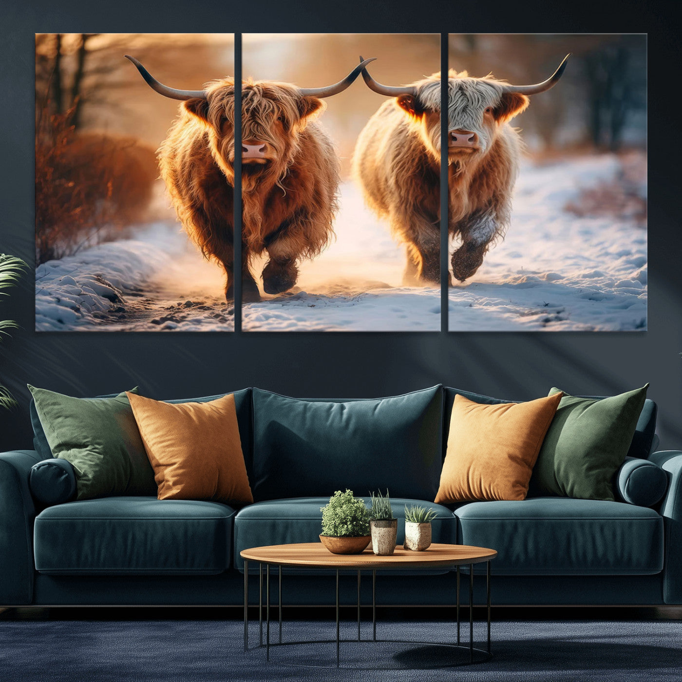 MGV-CV-60X30-3P - Scottish Highland Cow Horn Farm Wall Art Canvas Print