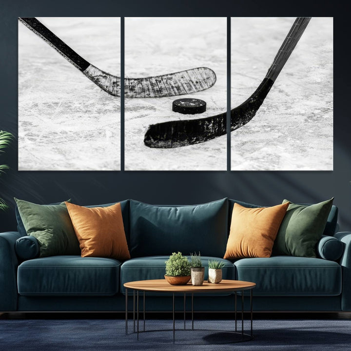 The dining room showcases Winter Ice Hockey Sport Canvas Art.