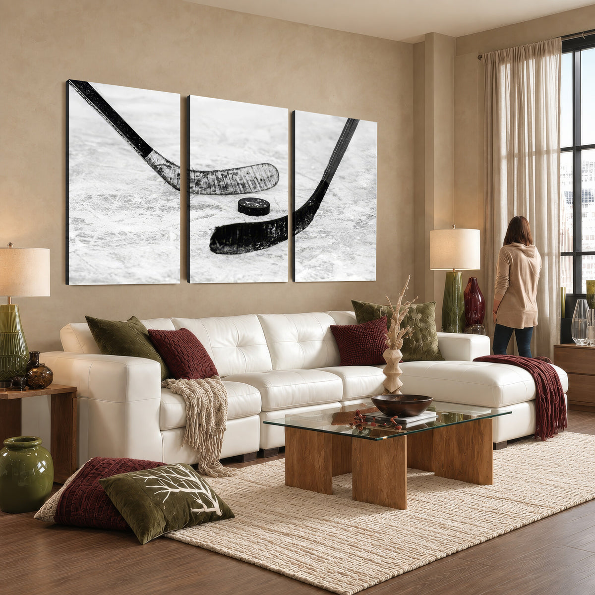 82900-MGV-CV-36X24 - Winter Ice Hockey Sport Canvas Wall Art Print, Hockey Wall Decor