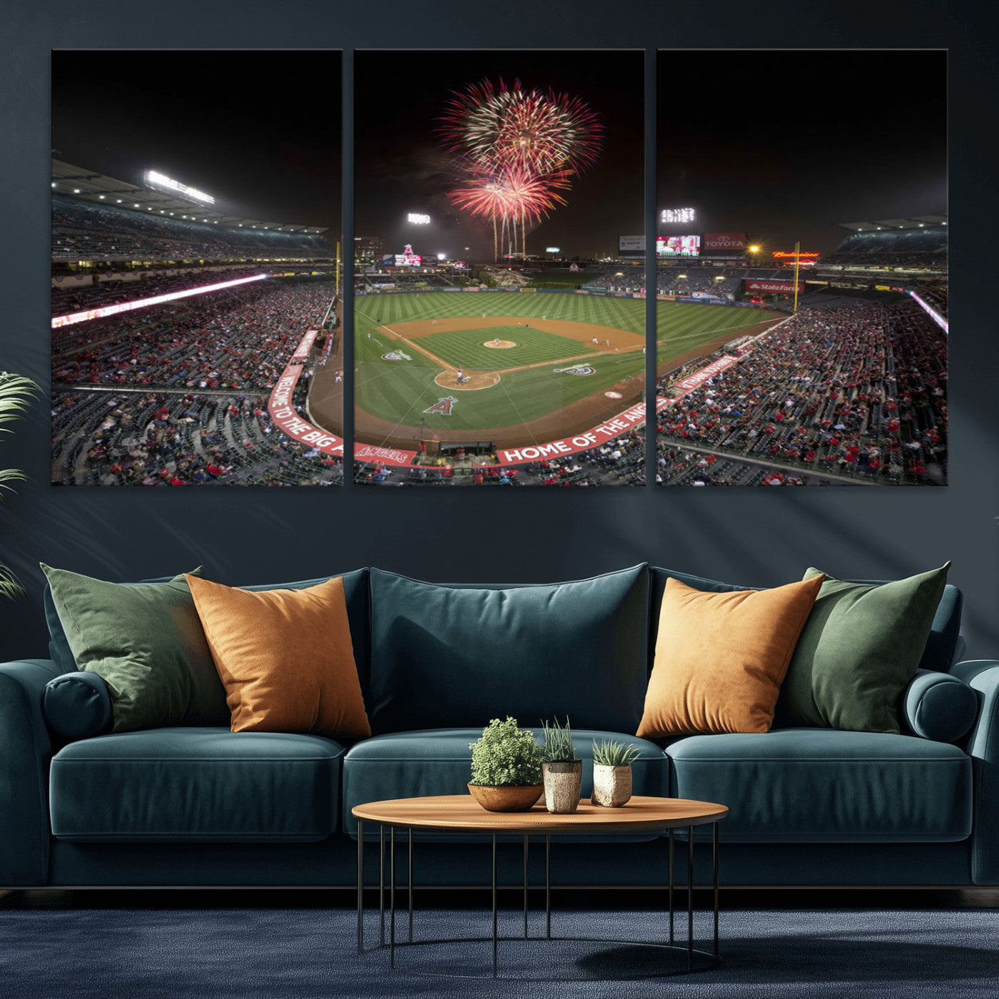 MGV-CV-60X30-3P - Fireworks at Angel Stadium – Los Angeles Angels Night Game Canvas Print, Framed, Ready to Hang