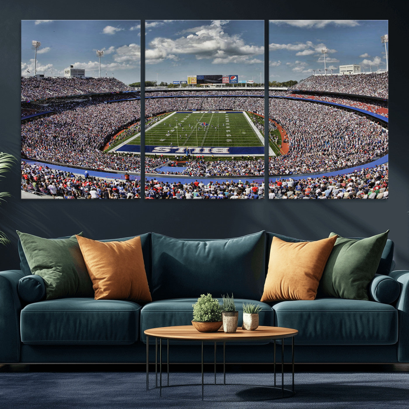MGV-CV-60X30-3P - Buffalo Bills Highmark Stadium Wall Art Canvas Print - Bills Stadium Game Day Triple Canvas Wall Art - Buffalo Bills NFL Match