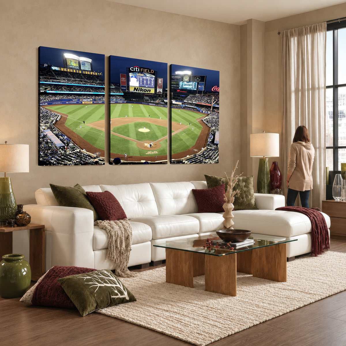 87666-MGV-CV-36X24 - Citi Field Wall Art Print | 3-Panel New York Mets Baseball Stadium Canvas Print | Framed Sports