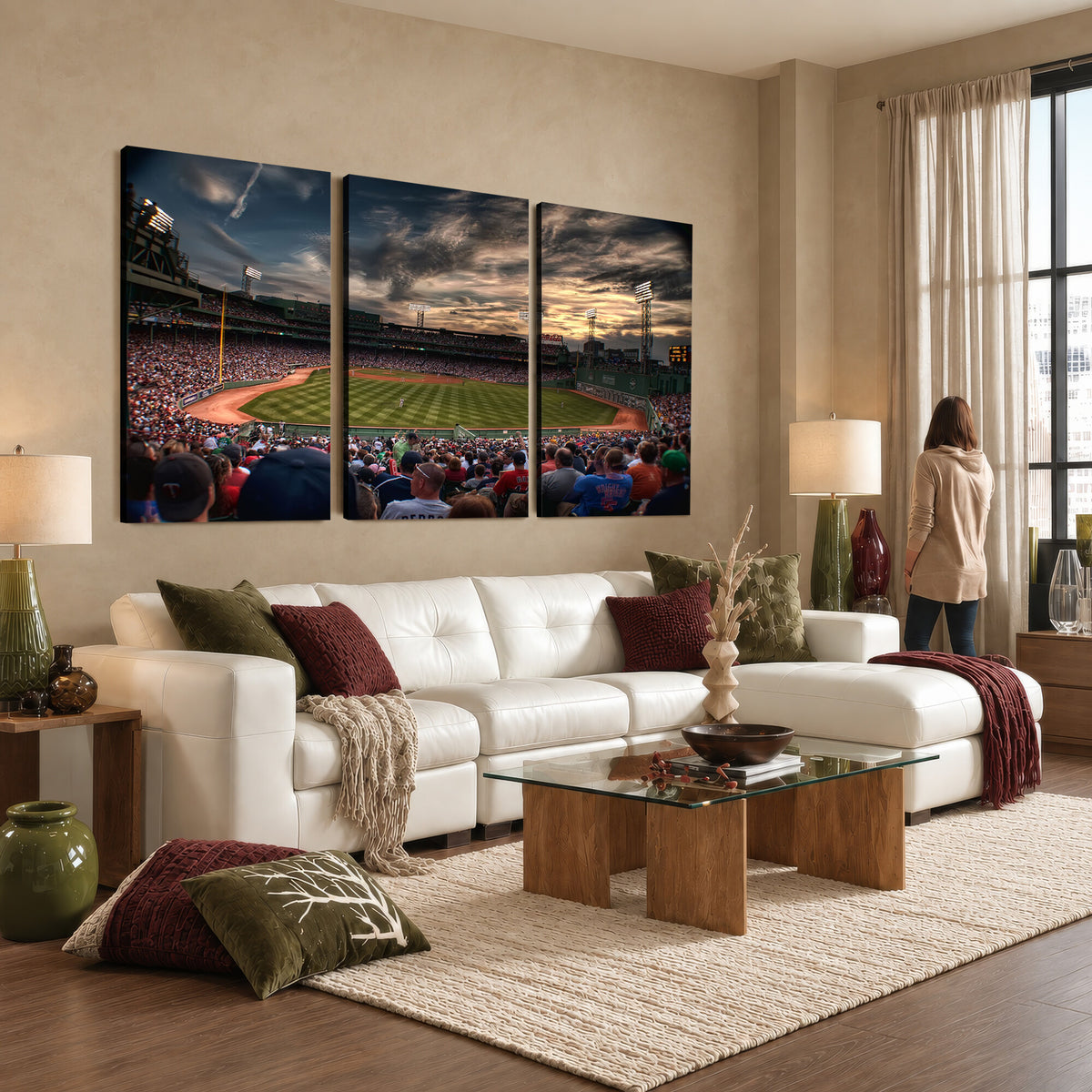 53432-MGV-CV-36X24 - Boston Red Sox Baseball Team Print, Massachusetts Fenway Park Stadium Wall Art Canvas Print