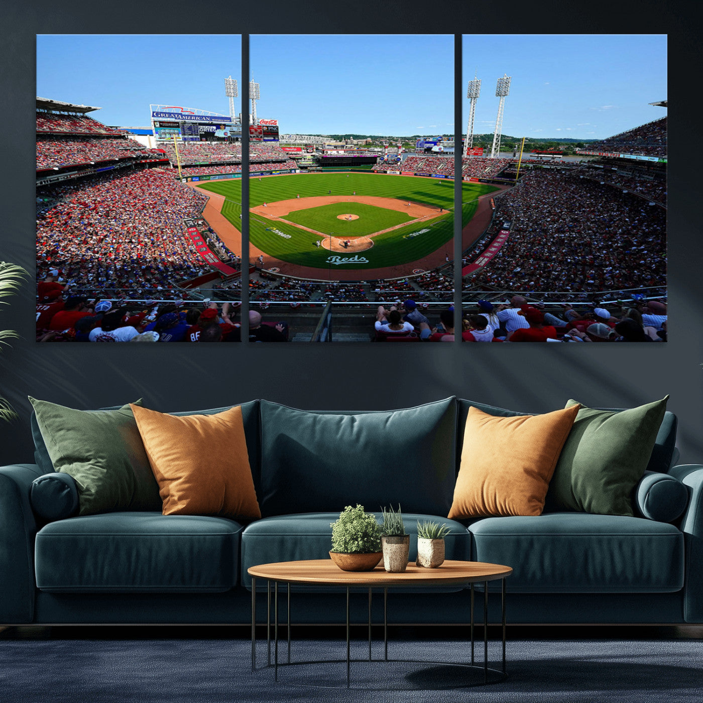 MGV-CV-60X30-3P - Cincinnati Reds Baseball Team Print - Great American Ball Park Stadium Wall Art Canvas Print