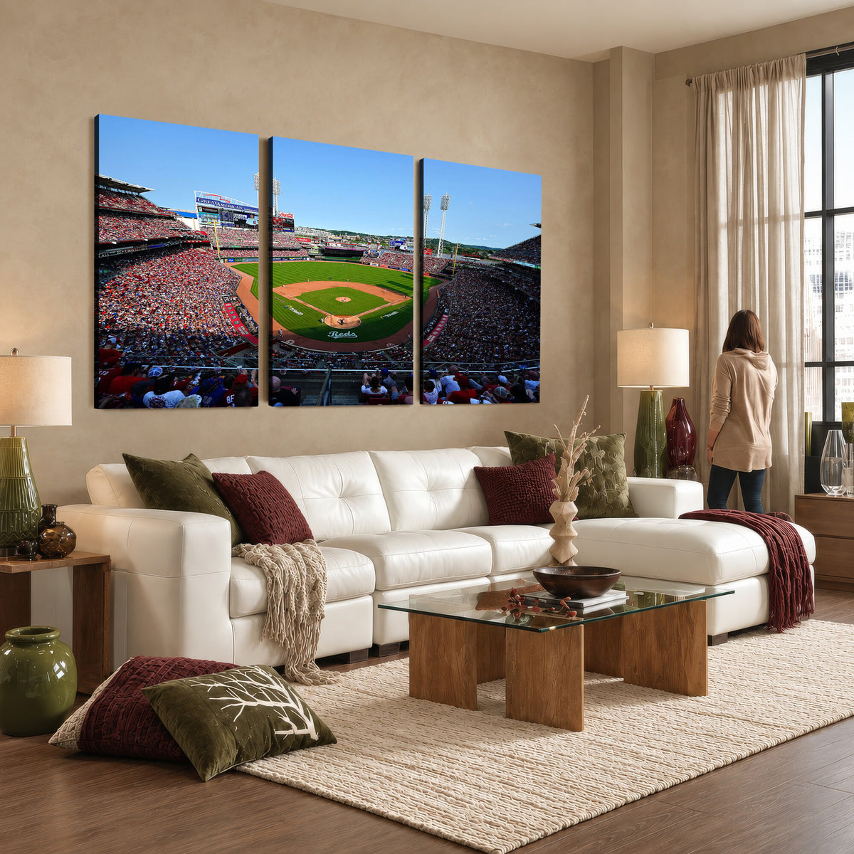90998-MGV-CV-36X24 - Cincinnati Reds Baseball Canvas Print | Great American Ball Park Stadium Wall Art