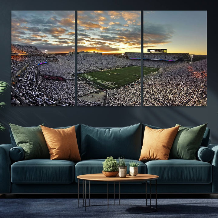 Enhance your dining area with team spirit by mounting the Beaver Stadium Wall Art, capturing sunsets in elegant style.