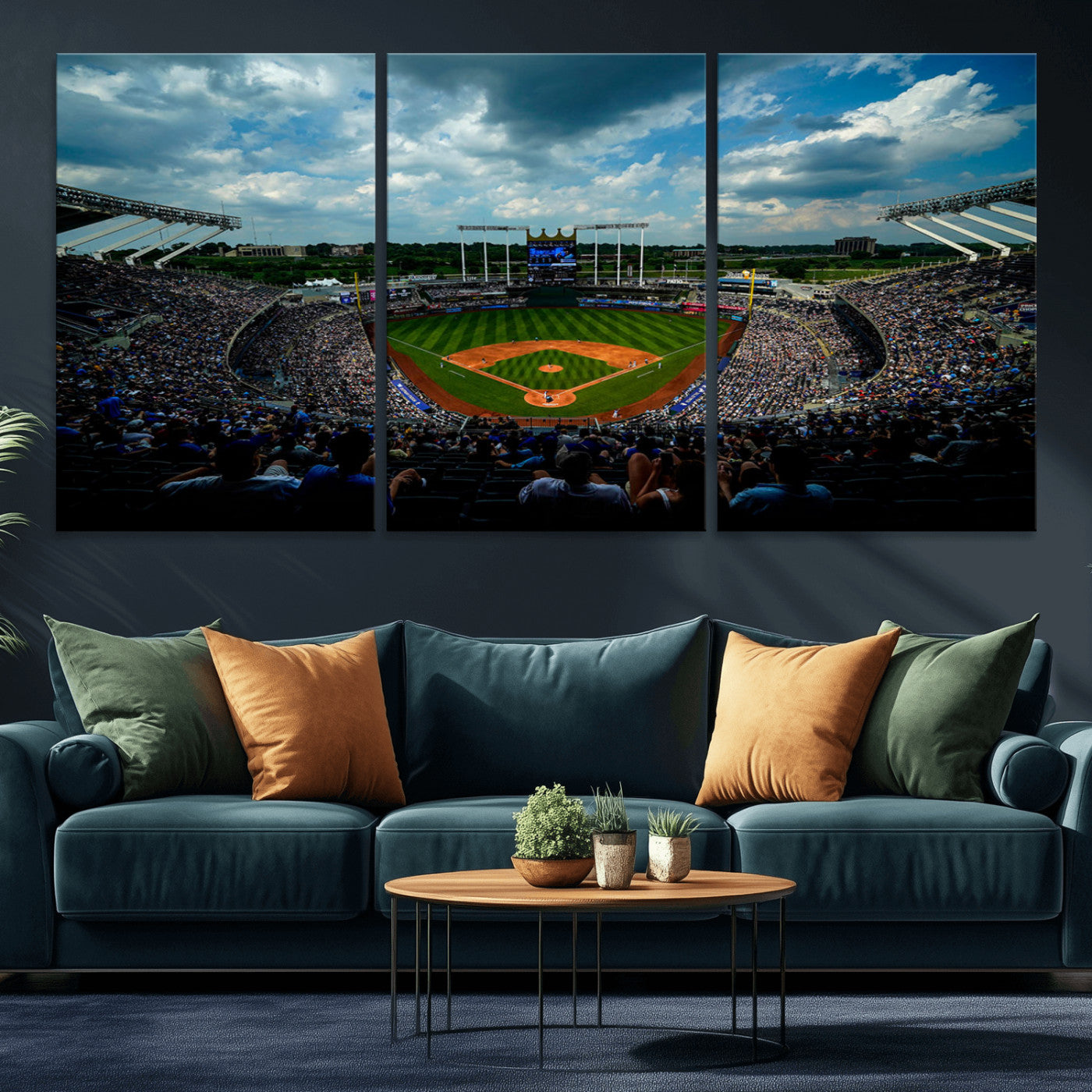 MGV-CV-60X30-3P - 3-Panel Kauffman Stadium Wall Art Print | Large Kansas City Royals Baseball Canvas Print for Sports
