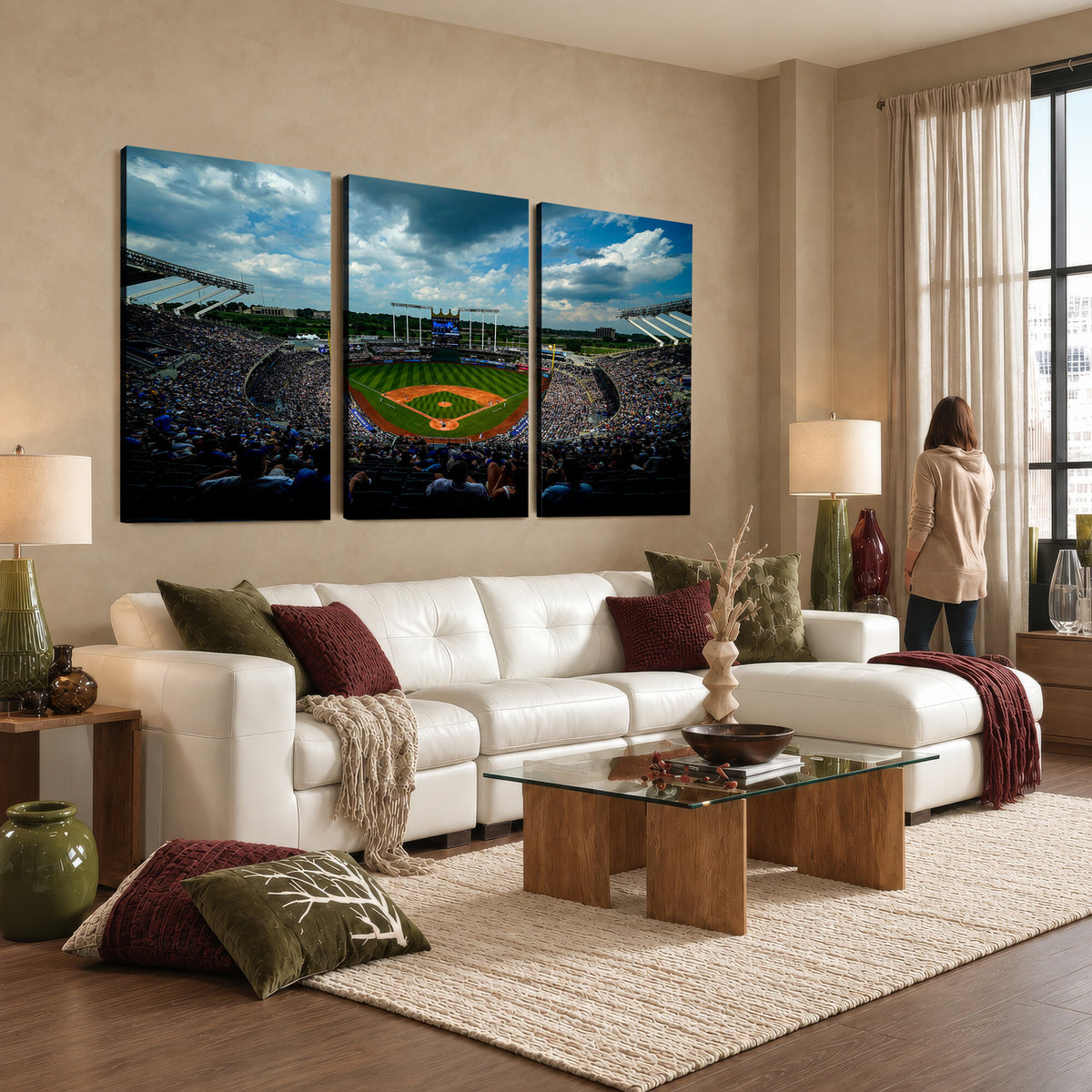 37127-MGV-CV-36X24 - 3-Panel Kauffman Stadium Wall Art Print | Large Kansas City Royals Baseball Canvas