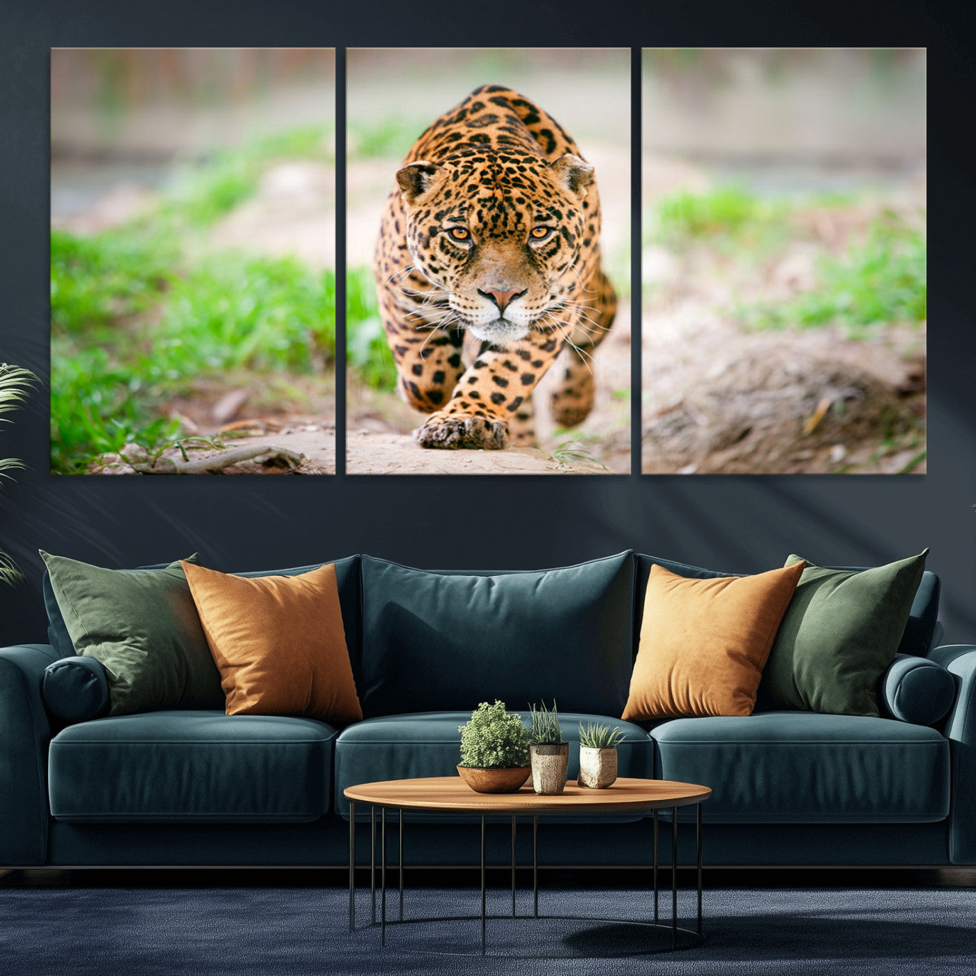 MGV-CV-60X30-3P - Leopard on the Prowl - Stunning Large Framed Canvas Wall Art for Living Room, Bedroom, or Office Décor, Vibrant Wildlife Print, Ready to Hang