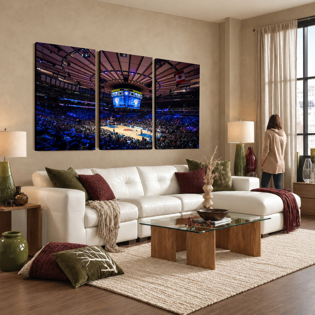 20491-MGV-CV-36X24 - Madison Square Garden Basketball Print Canvas, Basketball Game Triple Canvas Wall Art