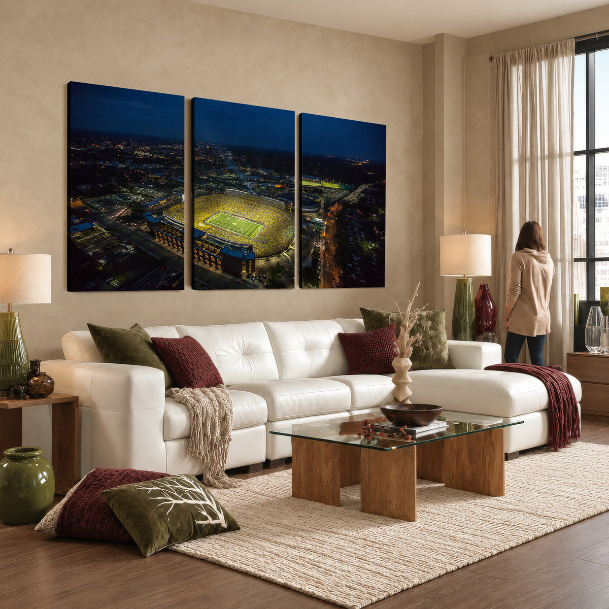 52519-MGV-CV-36X24 - Michigan Wolverines Football Team Print, Michigan Stadium Wall Art Canvas Print