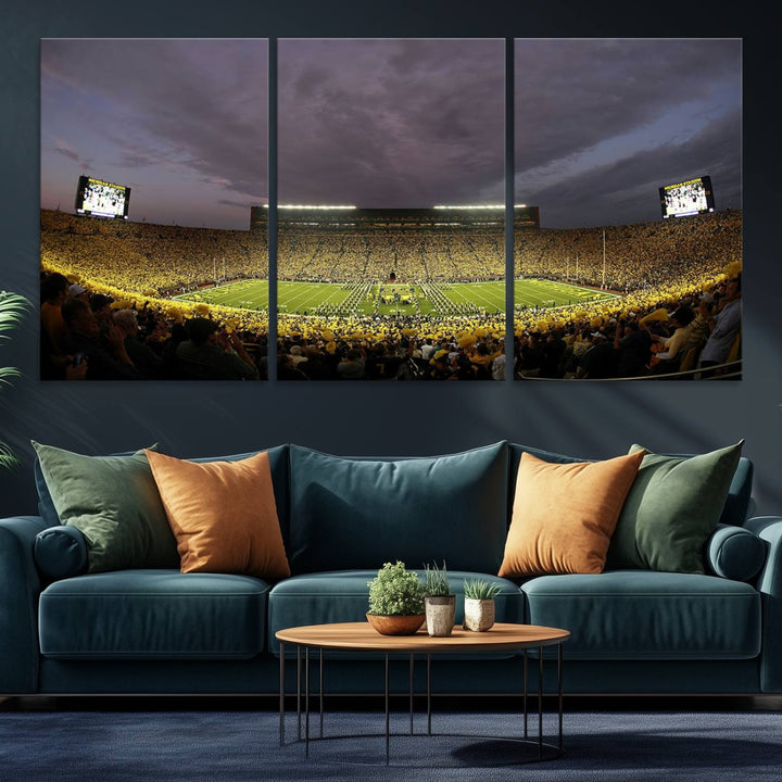 Michigan Stadium Wall Art Canvas Print of a night game by the Wolverines.