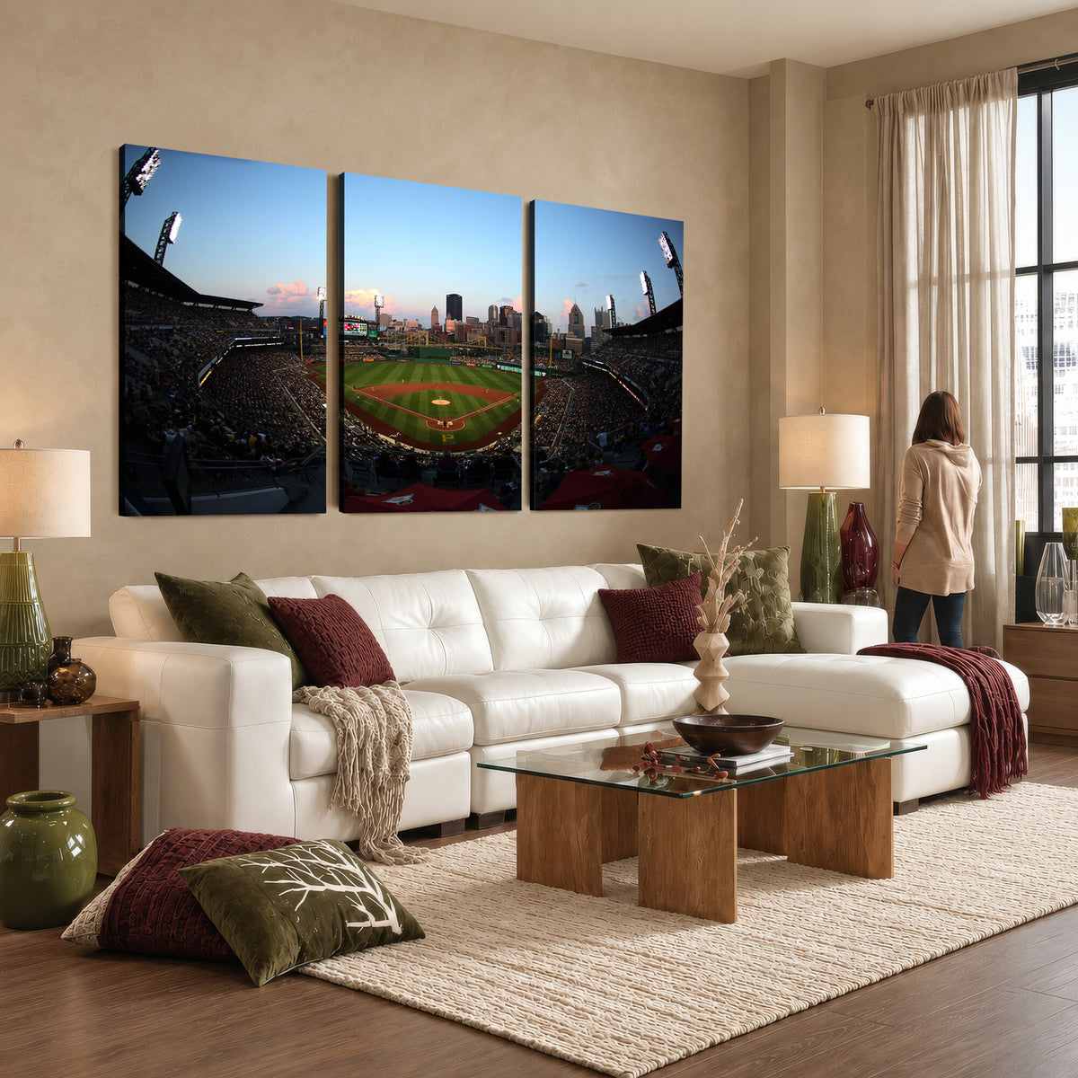 67670-MGV-CV-36X24 - PNC Park Evening Game Triple Canvas Wall Art | Pittsburgh Pirates MLB Stadium