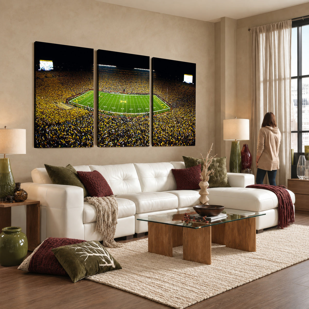 26166-MGV-CV-36X24 - Stadium in Michigan Wall Art Canvas Print, Framed American Football Stadium Art