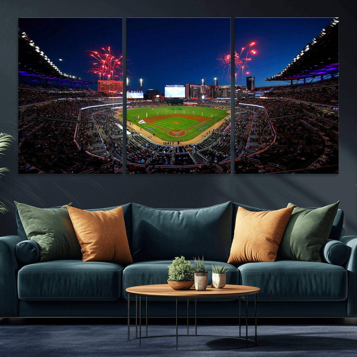MGV-CV-60X30-3P - Truist Park Atlanta Braves Baseball Stadium Wall Art Print | Large 3-Panel Canvas Print for Sports