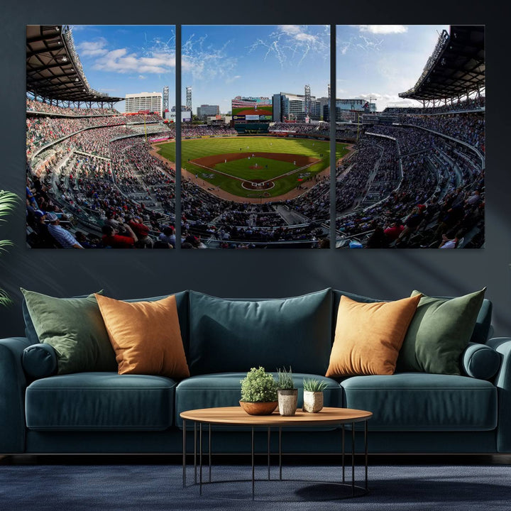 Truist Park Stadium Triple Canvas: Atlanta Braves Game Day Sky—Perfect Decor!.