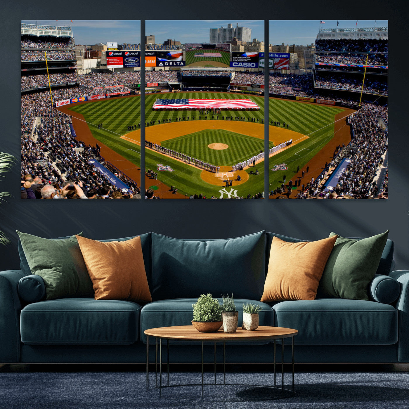 MGV-CV-60X30-3P - Yankee Stadium New York Wall Art Print | 3-Panel Canvas Print of Yankees Baseball Stadium | Large Framed Wall Decor for Baseball Fans | Ready-to-Hang