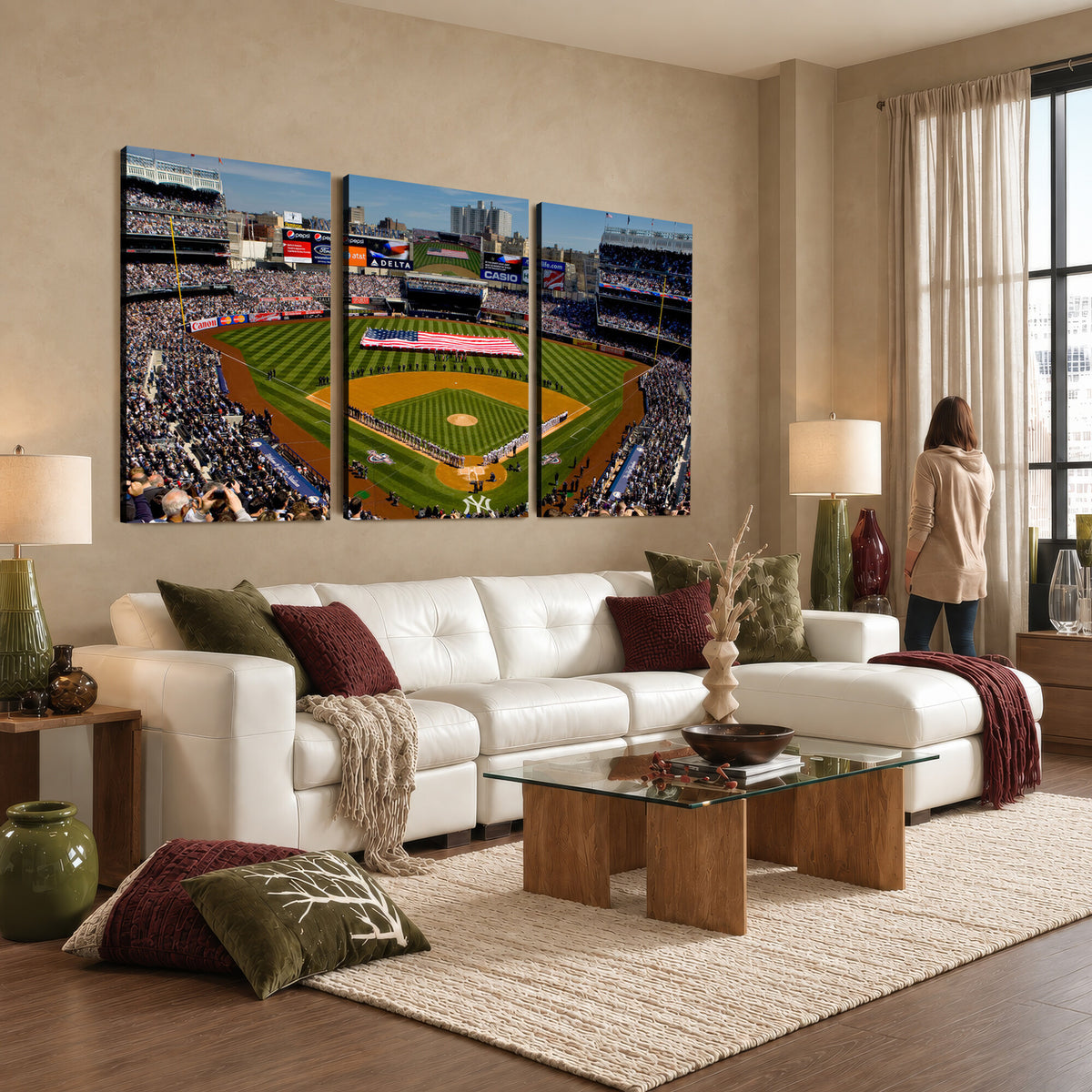 20879-MGV-CV-36X24 - Yankee Stadium New York Wall Art Print | 3-Panel Canvas Print of Yankees Baseball Stadium