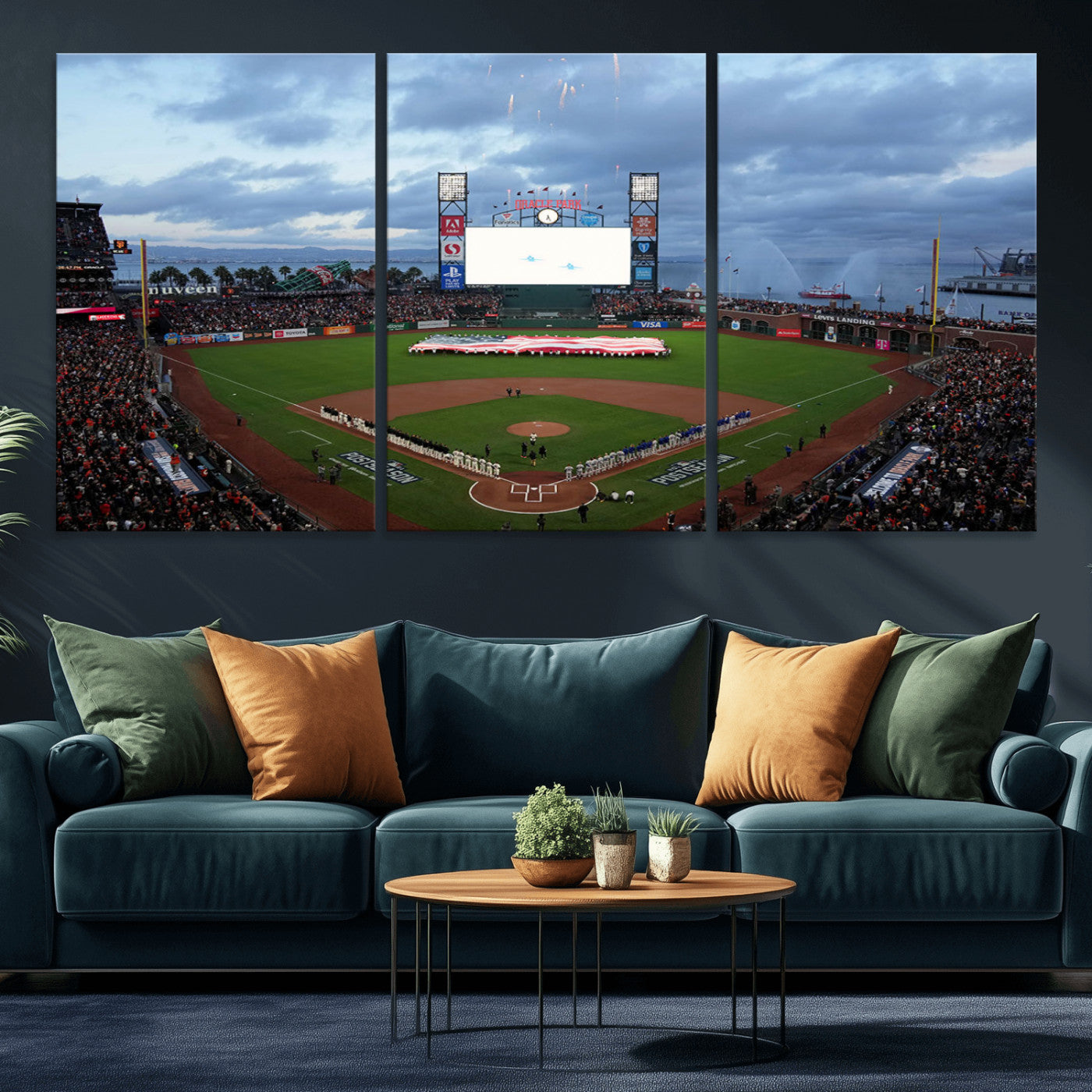 MGV-CV-60X30-3P - Oracle Park San Francisco Giants Wall Art | 3-Panel Canvas Print of Oracle Park Stadium | Large Framed Baseball Wall Decor | Ready-to-Hang MLB Canvas Print
