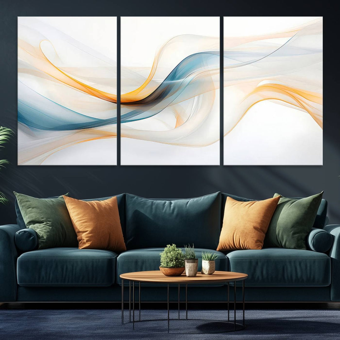 Decorative Turquoise Abstract Wave Wall Art Canvas Print.