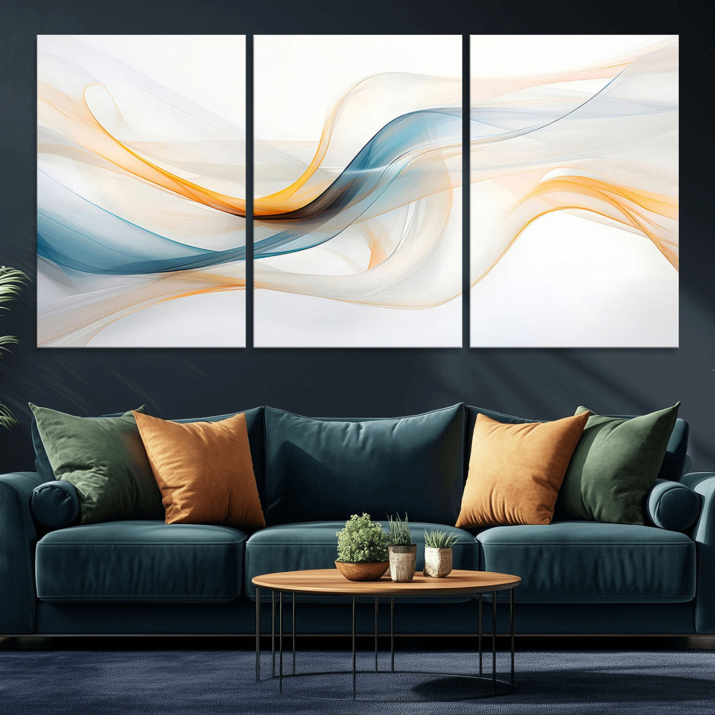 MGV-CV-60X30-3P - Decorative Turquoise Abstract Wave Wall Art Canvas Print
