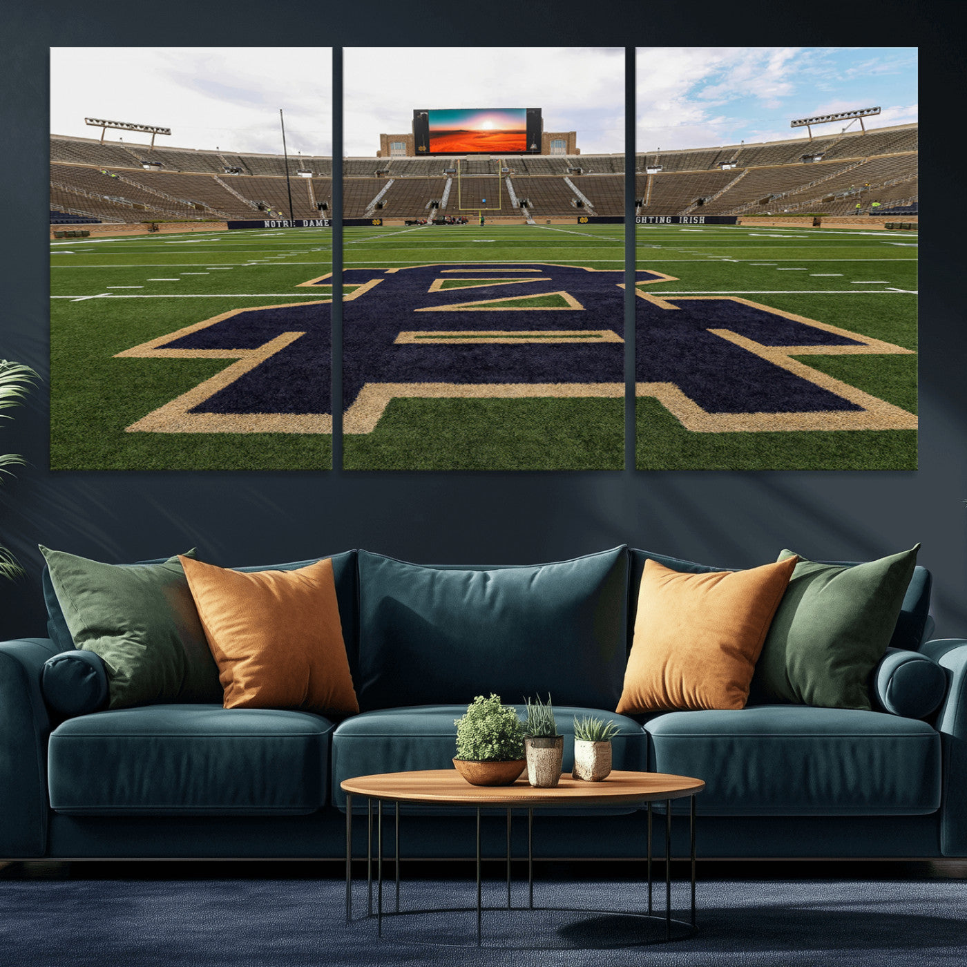 MGV-CV-60X30-3P - Notre Dame Stadium Giclee Canvas Print | Triptych Wall Art Featuring Iconic Notre Dame Football Field | Ready-to-Hang Sports Stadium Decor