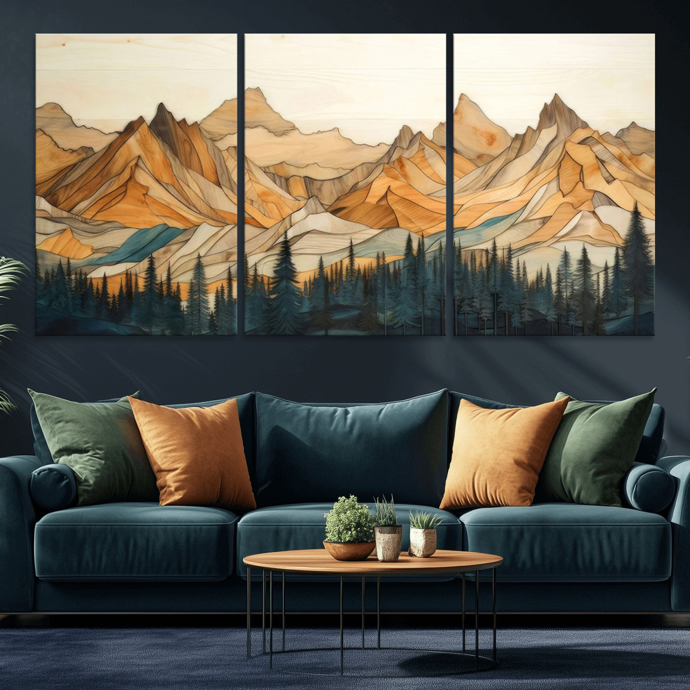 -Rustic Wood Mountain Wall Art Print | Triptych Giclee Print Featuring Handcrafted Forest and
