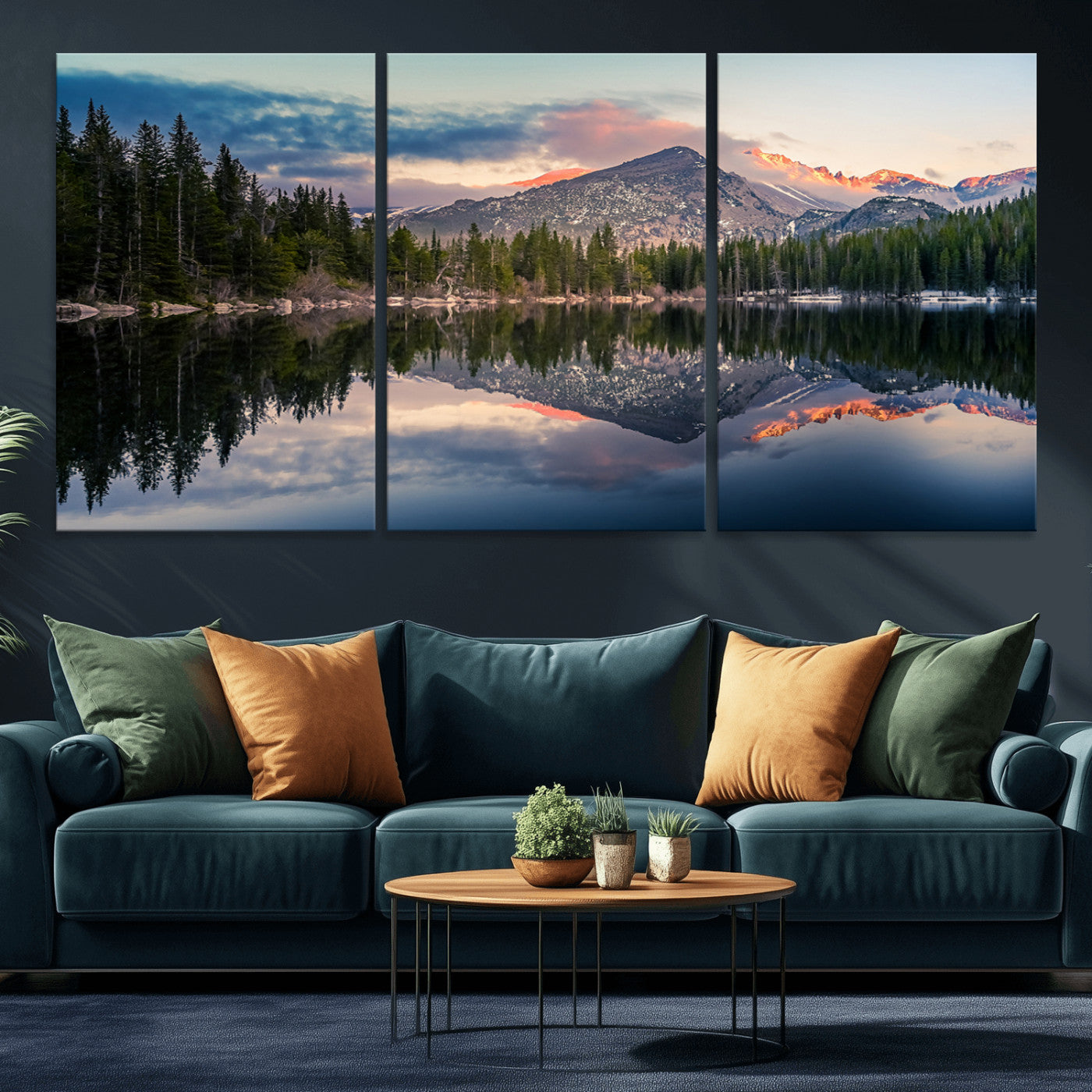 MGV-CV-60X30-3P - Bear Lake Reflection at Rocky Mountain National Park Wall Art Canvas Print, Scenic Mountain Landscape Canvas Print Set | Mountain Lake Wall Art Print