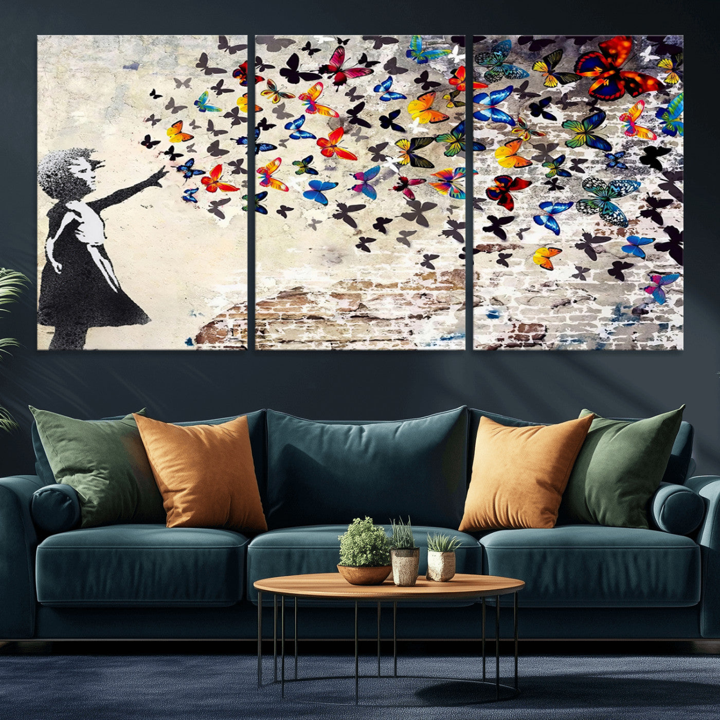 MGV-CV-60X30-3P - Banksy Graffiti Wall Art Canvas Print: Girl Releasing Vibrant Butterflies – Ready to Hang