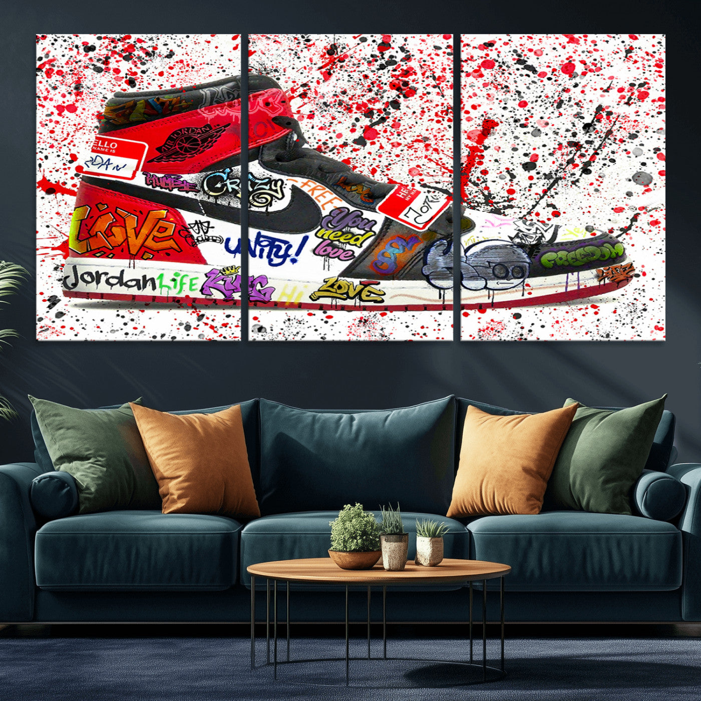 MGV-CV-60X30-3P - Jordan Shoes Graffiti Wall Art Canvas Print- Jordan Graffiti Canvas Wall Art - Framed Perfect for Sneaker heads and Urban Art Lovers
