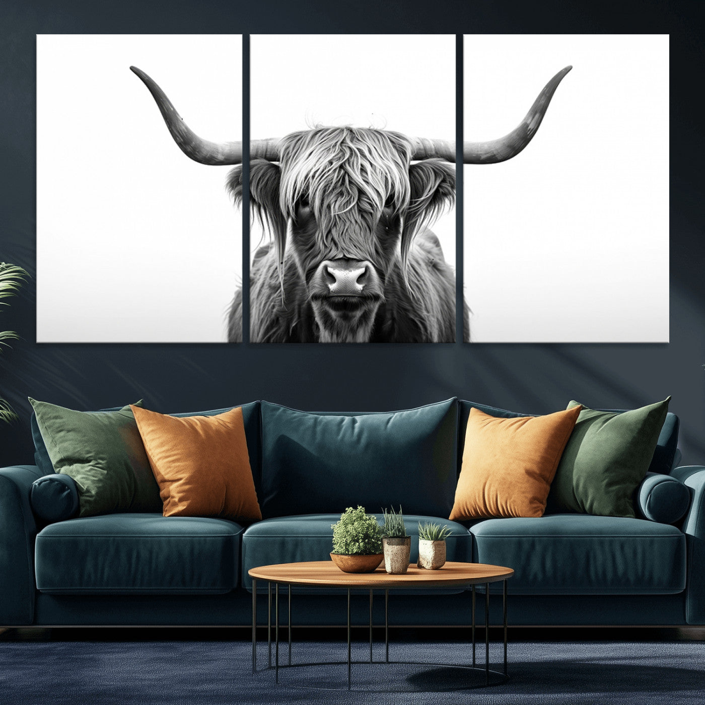 MGV-CV-60X30-3P - Highland Wall Art Canvas Print – Minimalist Black and White Farmhouse Décor, Ready to Hang
