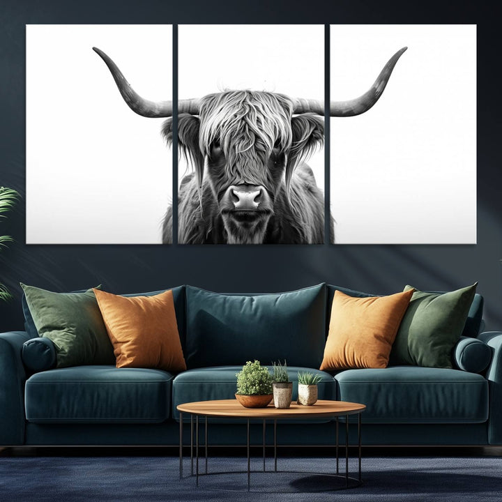 The Highland Wall Art Canvas captures minimalist farmhouse style with its black and white design.