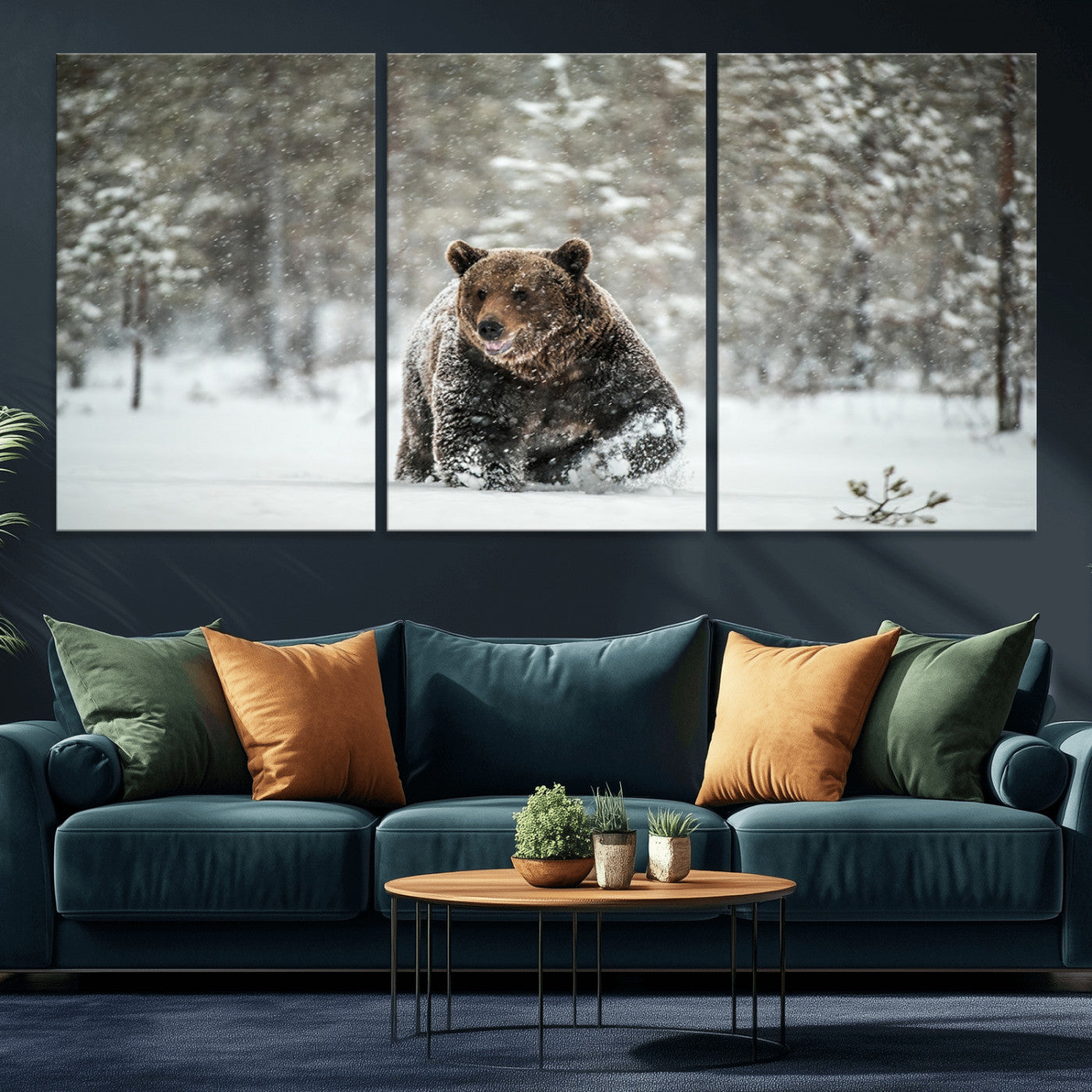 MGV-CV-60X30-3P - Wall Art Canvas Print – Grizzly Bear in Snowy Forest Powerful Presence Snowy Wilderness Wild Beauty
